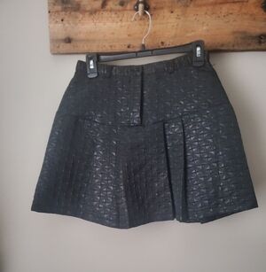 Textured Pleated Black Skater Mini Skirt